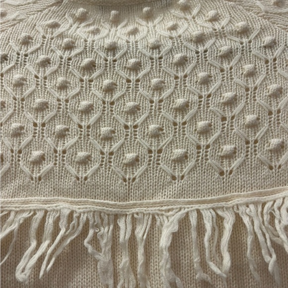 Hannah Rose Vintage Cream Nubby Fringed Wool Cashmere Cowl Neck Sweater - Picture 3 of 5